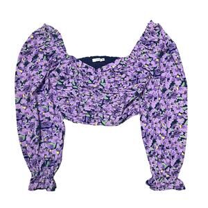Lush Lavender Floral Long Sleeve Crop Top
